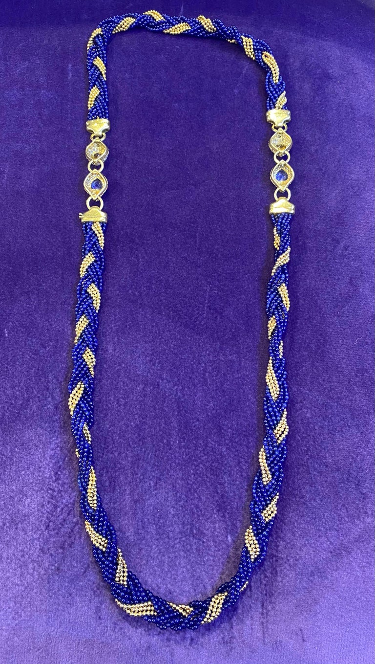 Heart Shape Sapphire and Gold Bead Diamond Necklace For Sale at 1stDibs