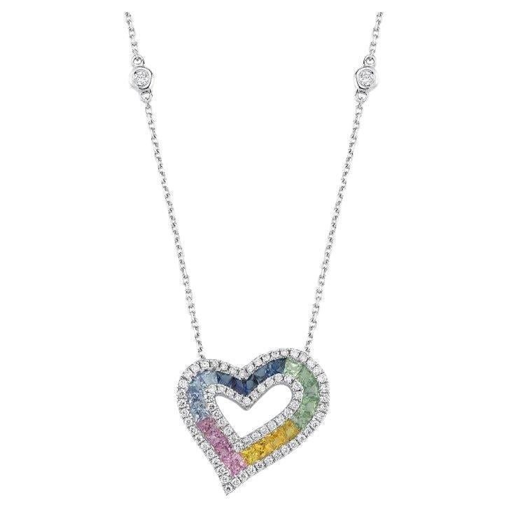Heart Shape Sapphire Necklace For Sale