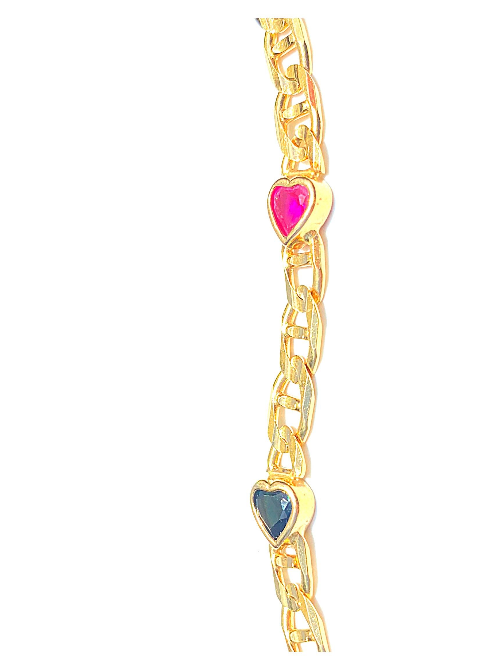 Heart-Shape Sapphire, Ruby, Peridot, Citrine 14k Yellow Gold Charm Bracelet For Sale 2
