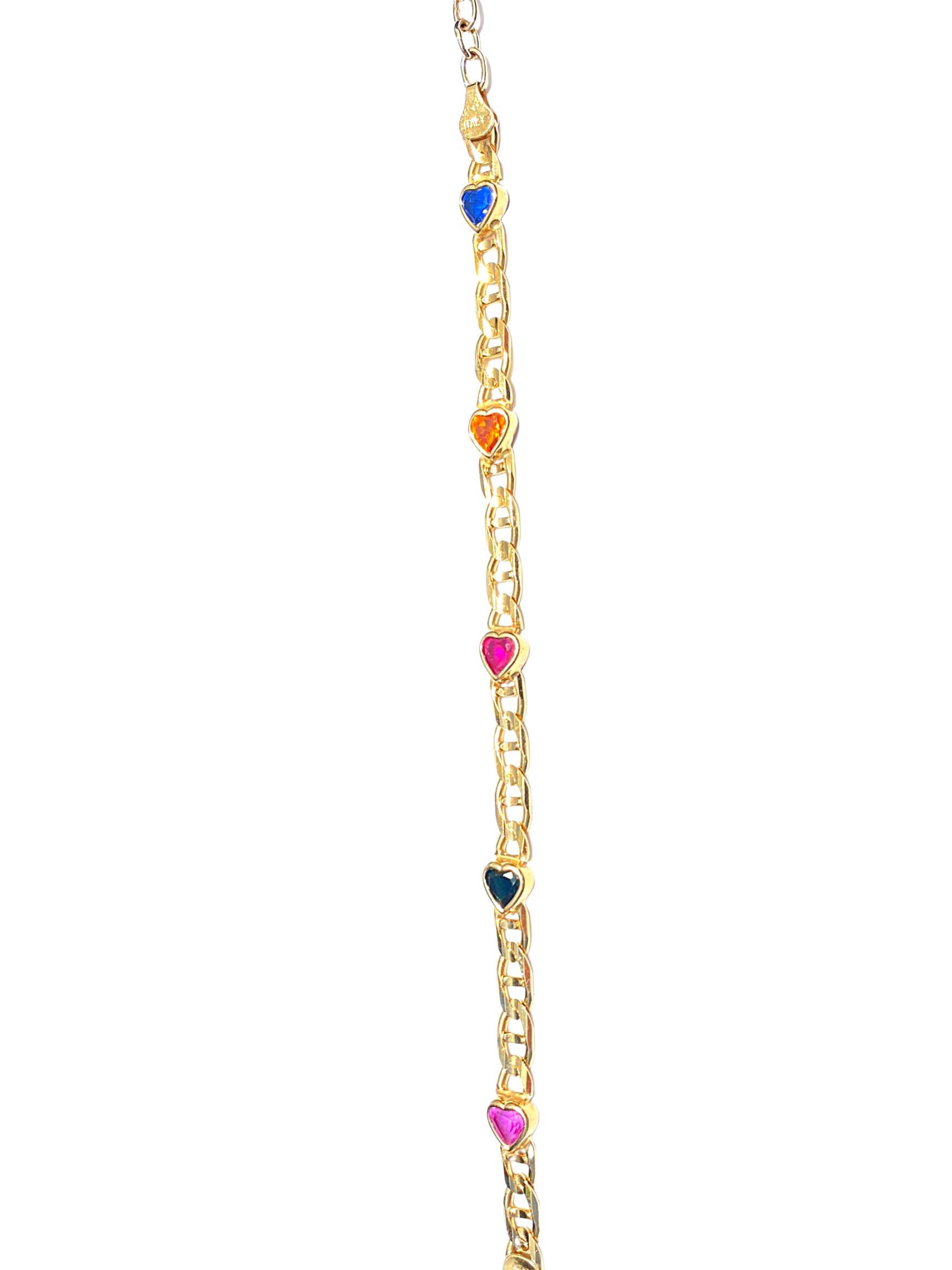 Heart-Shape Sapphire, Ruby, Peridot, Citrine 14k Yellow Gold Charm Bracelet For Sale 1
