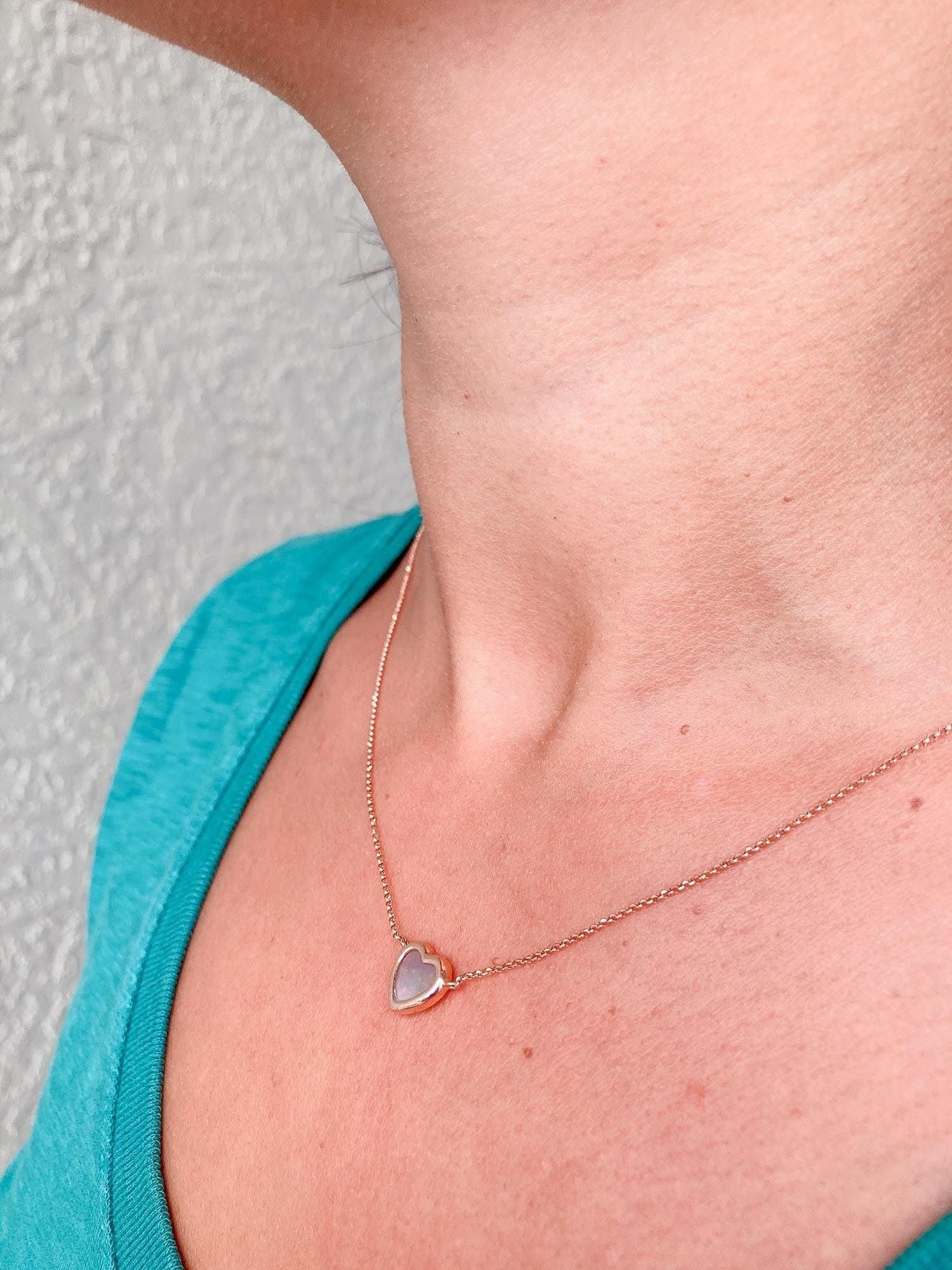 Collana con castone di cristallo australiano massiccio a forma di cuore in oro rosa 14k R4139 in vendita 2