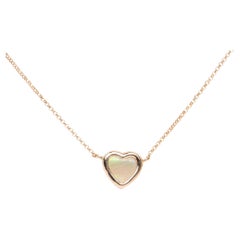 Heart-Shape Solid Australian Crystal Opal Bezel Set Necklace 14k Rose Gold R4139