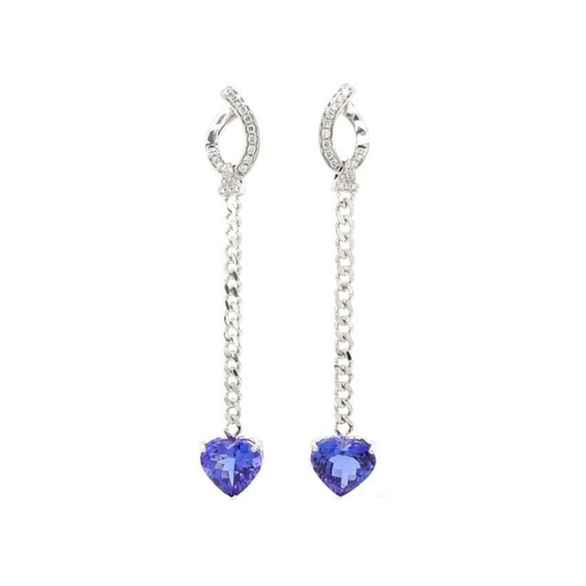 Heart Shape Tanzanite Bracelet with Cuban Chain 18k Gold with Diamonds In New Condition For Sale In Hong Kong, HK