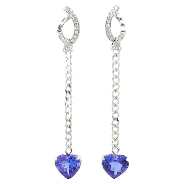 Heart Shape Tanzanite Bracelet with Cuban Chain 18k Gold with Diamonds For Sale
