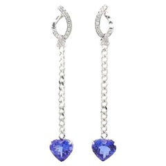 Heart Shape Tanzanite Bracelet with Cuban Chain 18k Gold with Diamonds