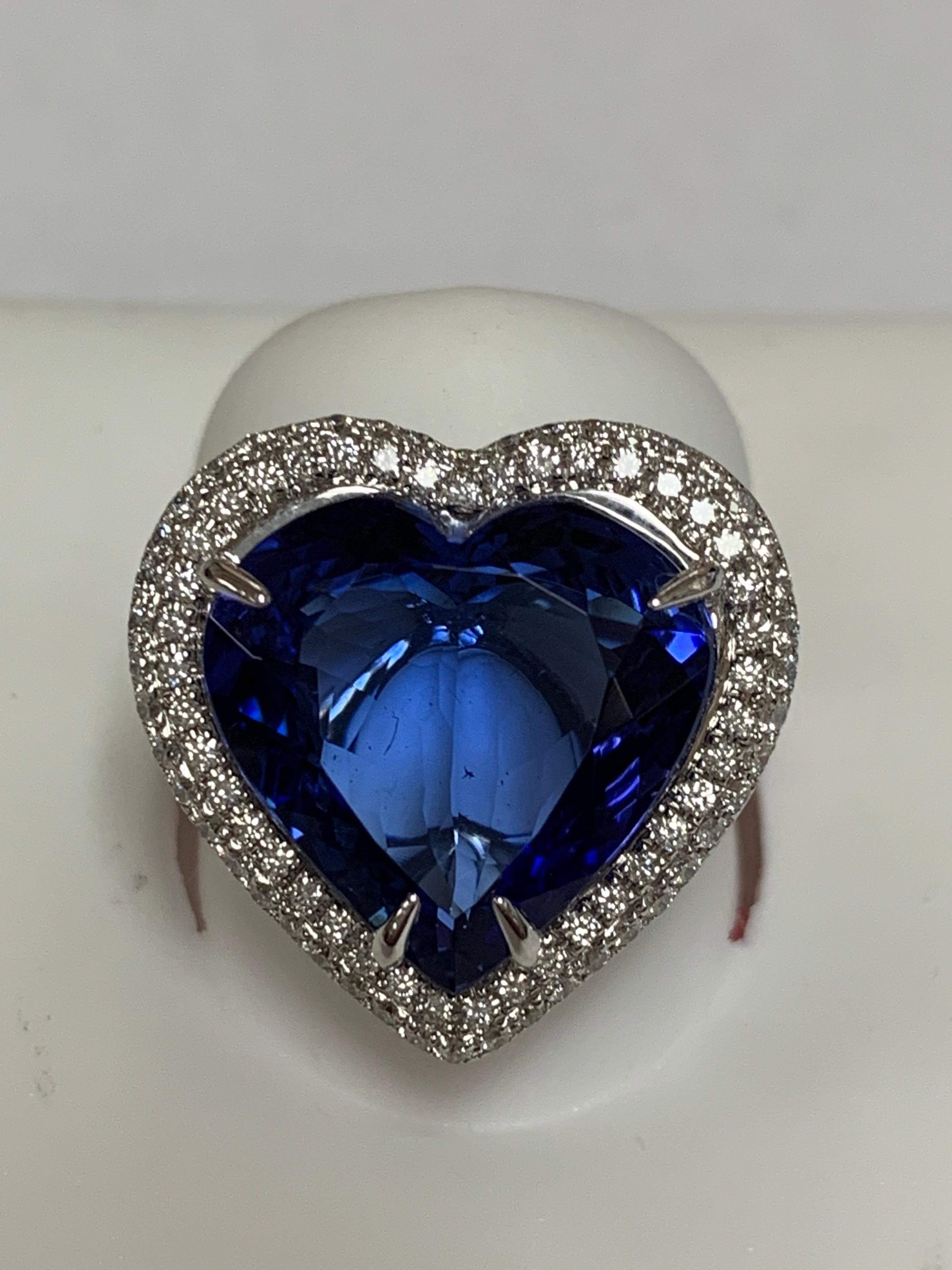 Women's Heart Shape Tanzanite Diamonds Ring