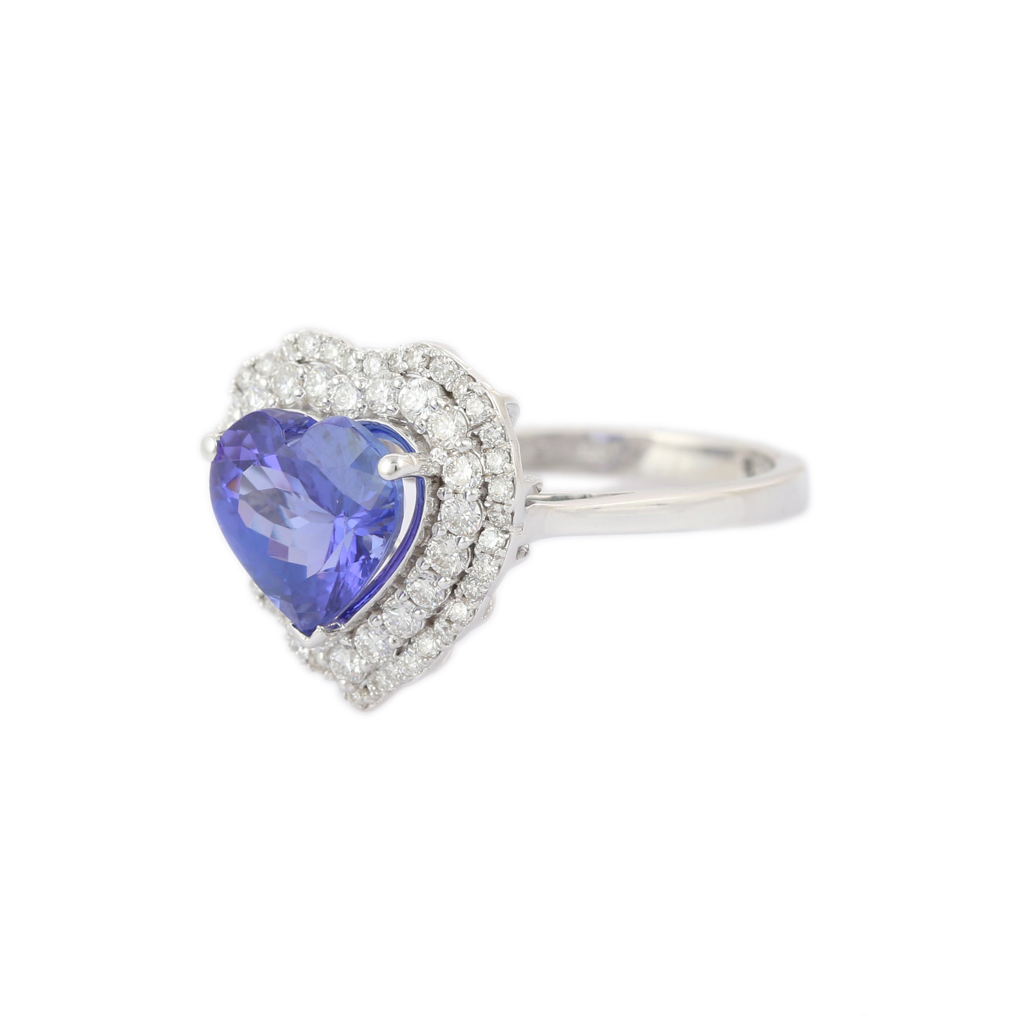 For Sale:  Heart Shape Tanzanite Solitaire Diamond Ring in 18K White Gold 2