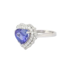 Heart Shape Tanzanite Solitaire Diamond Ring in 18K White Gold