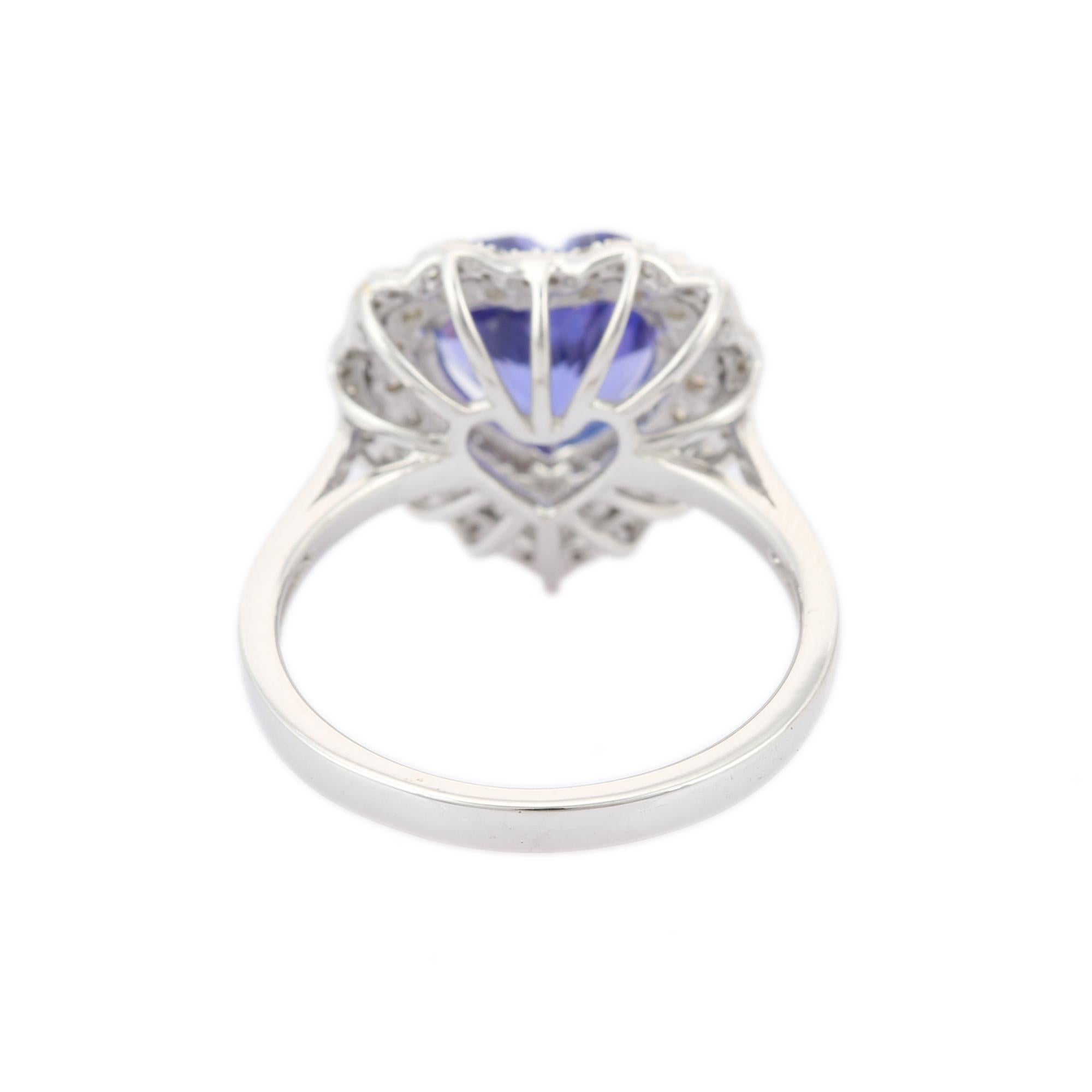 For Sale:  Heart Shape Tanzanite Solitaire Diamond Ring in 18K White Gold 4