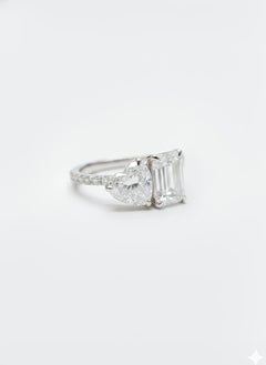 Heart Shape Toi et Moi Engagement Ring 925 Sterling Silver Moissanite Ring Band.