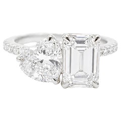 Heart Shape Toi et Moi Engagement Ring 925 Sterling Silver Moissanite Ring Band.