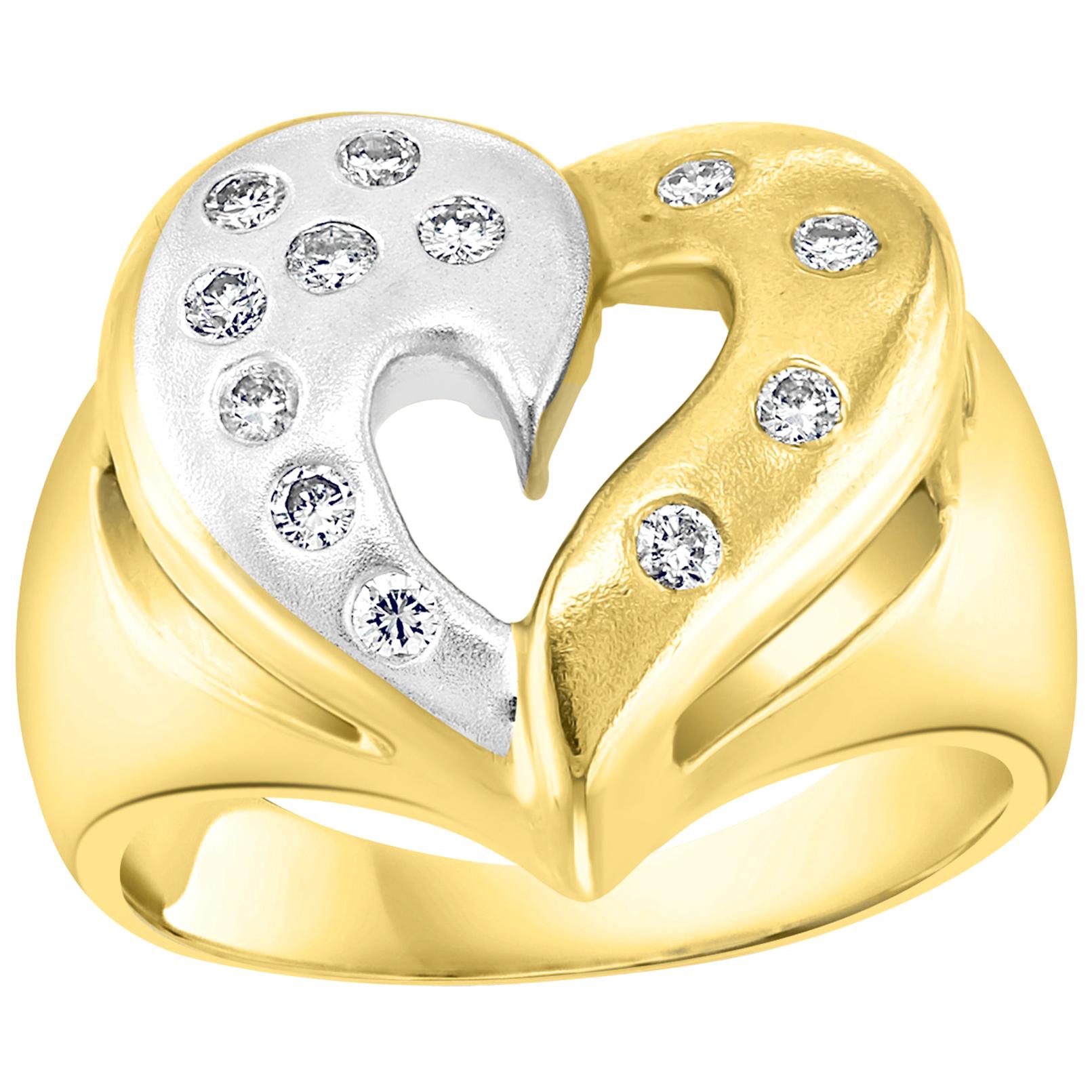 Heart Shape Two-Tone Gold Diamond Cocktail 14 Karat Gold Ring For Sale