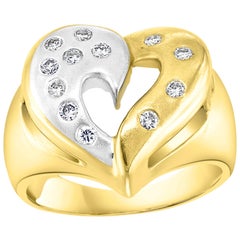 Herzförmiger zweifarbiger Gold-Diamant-Cocktailring aus 14 Karat Gold