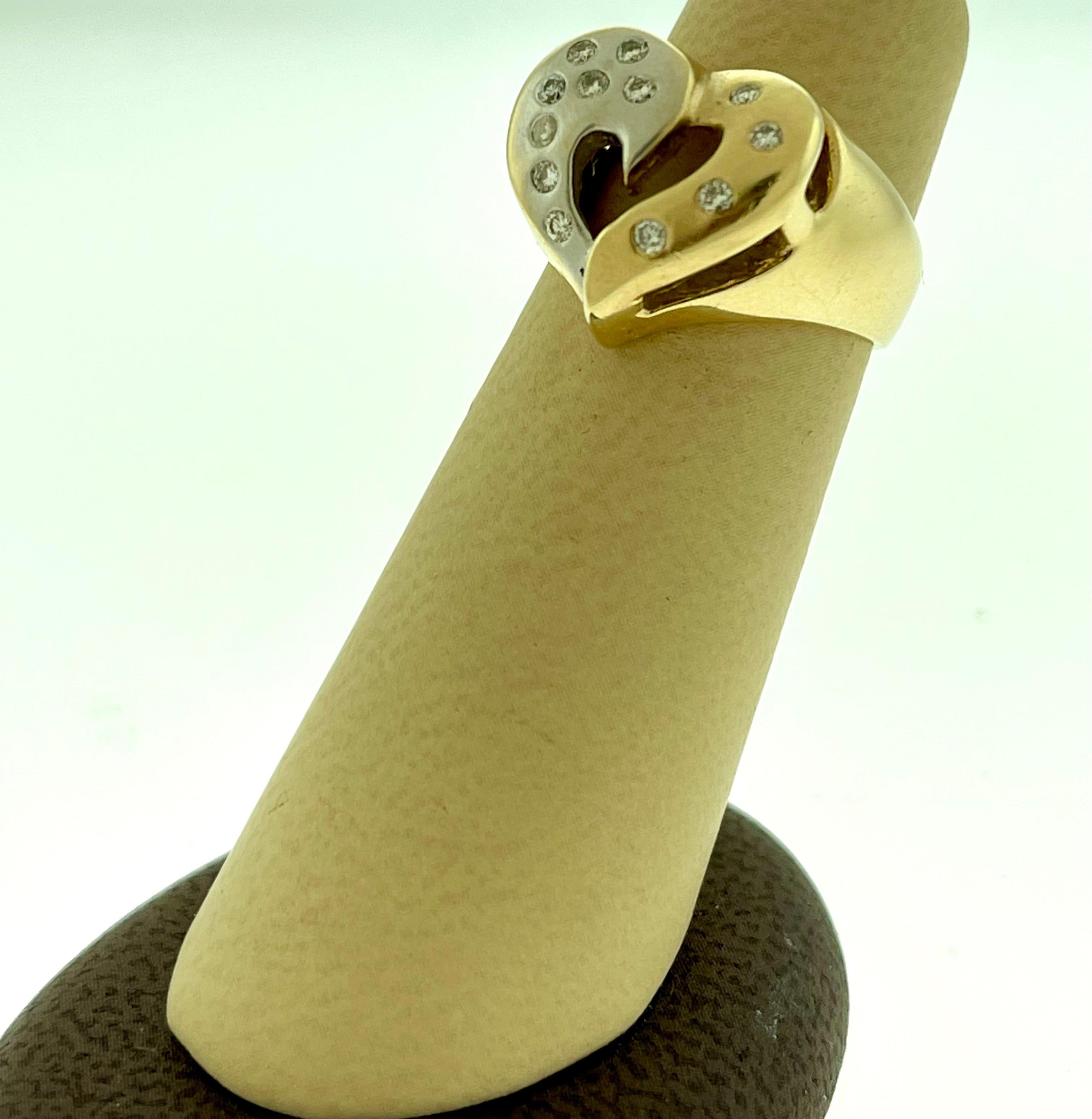 Heart Shape Two-Tone Gold Diamond Cocktail 14 Karat Gold Ring For Sale 2