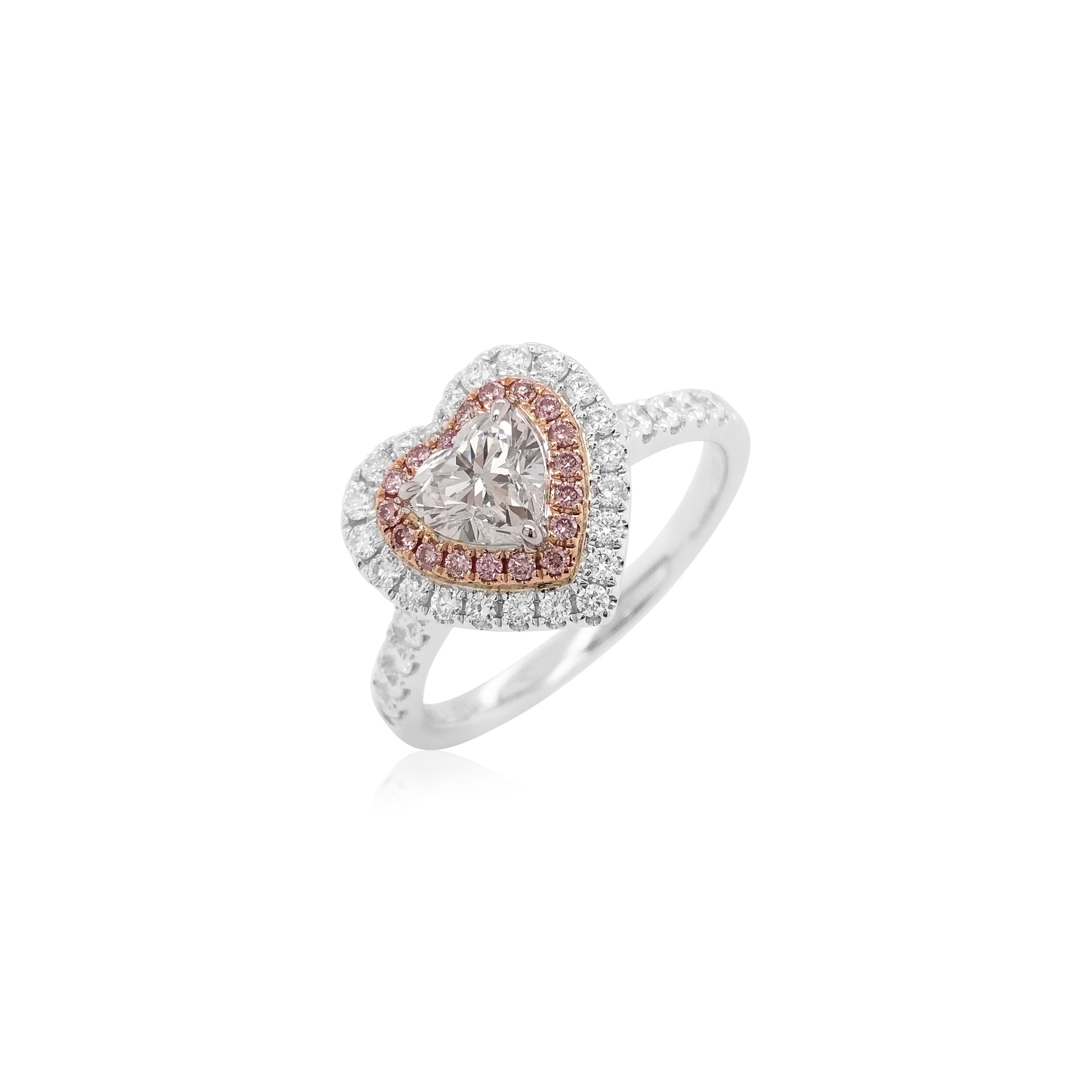 Heart Cut Heart Shape White and Pink Diamond Ring made in 18K Gold- Valentine Special  For Sale