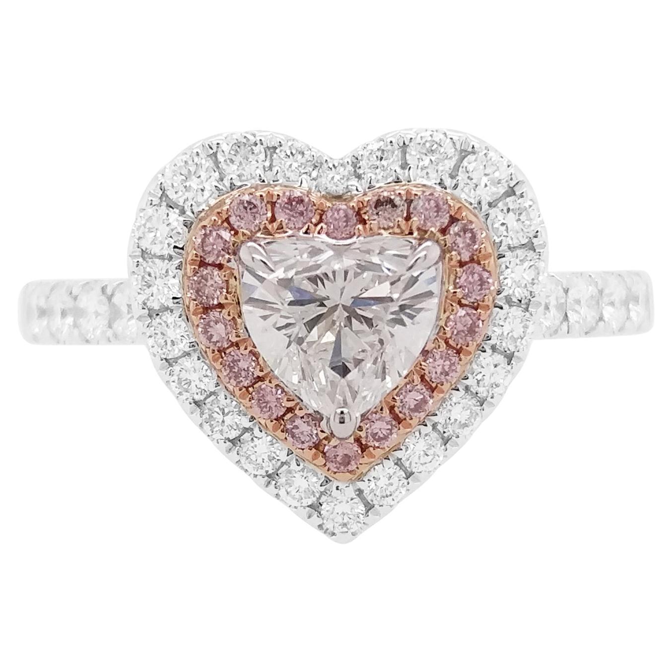 Heart Shape White and Pink Diamond Ring made in 18K Gold- Valentine Special  For Sale