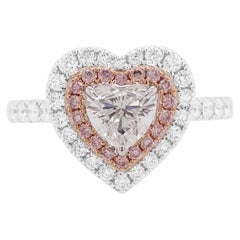 Antique Heart Shape White and Pink Diamond Ring made in 18K Gold- Valentine Special 