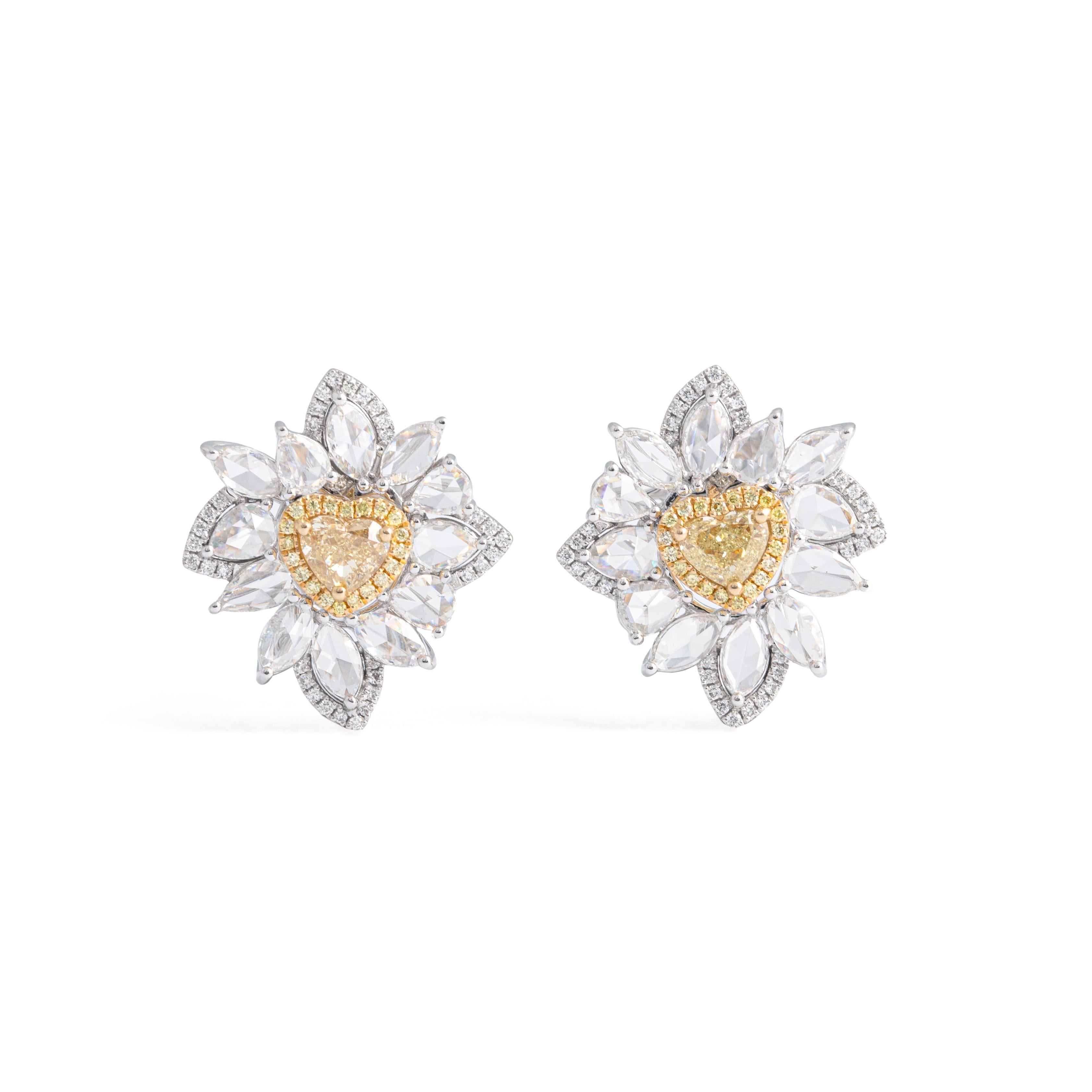 Heart Cut Heart Shape Yellow Diamonds Clip Earrings White Gold 18K For Sale