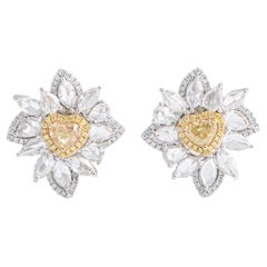 Boucles d'oreilles clip en or blanc 18K avec diamants jaunes en forme de coeur