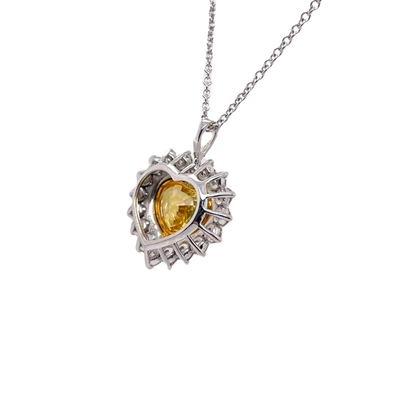 Romantic Heart Shape Yellow Sapphire & Diamond Pendant in 18K Two Tone Gold For Sale