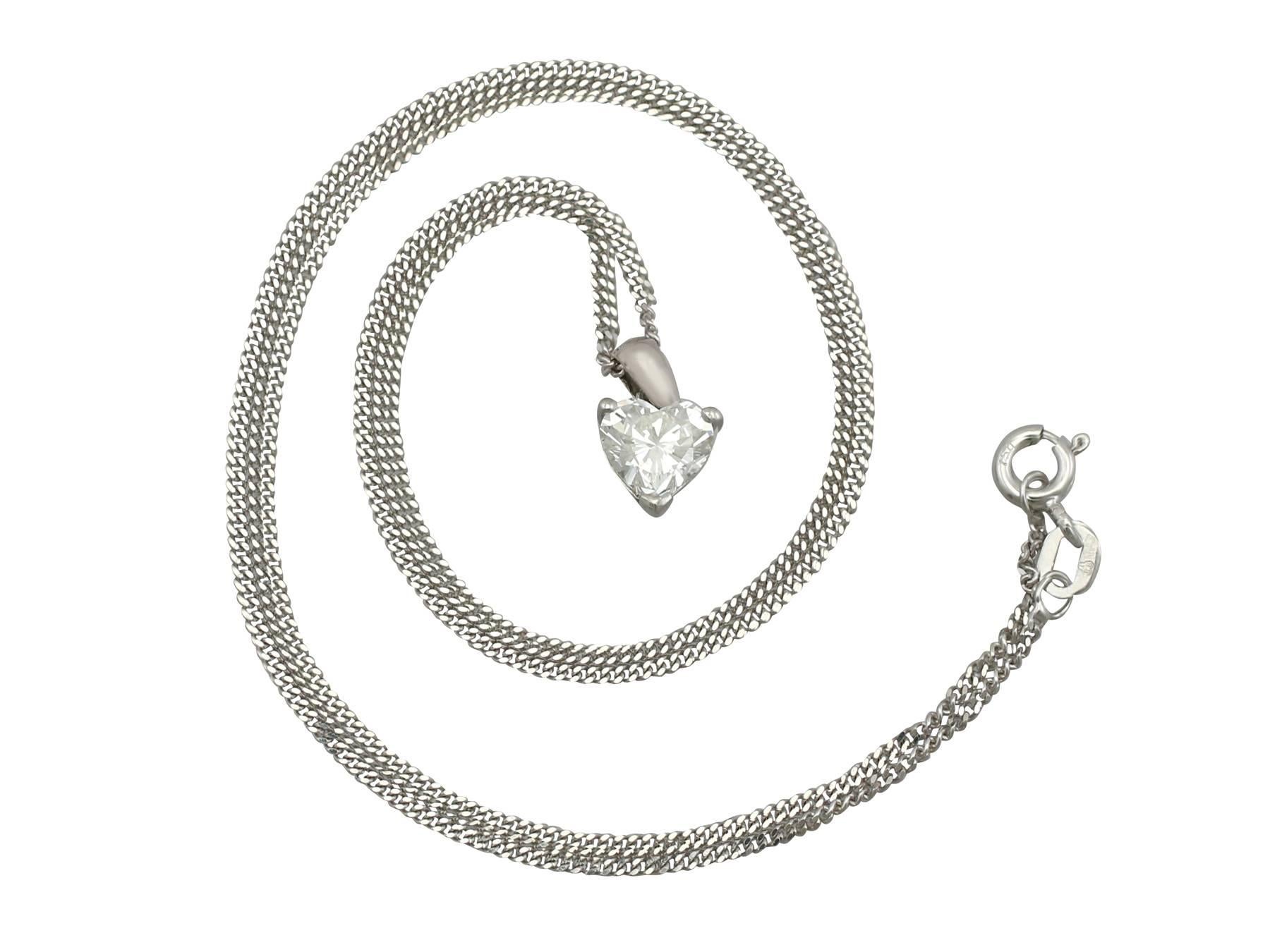 A fine and impressive vintage 1.03 carat diamond and 18 karat white gold 'heart' pendant; part of our diverse diamond jewelry and estate jewelry collections.

This fine and impressive heart shaped diamond pendant has been crafted in 18k white