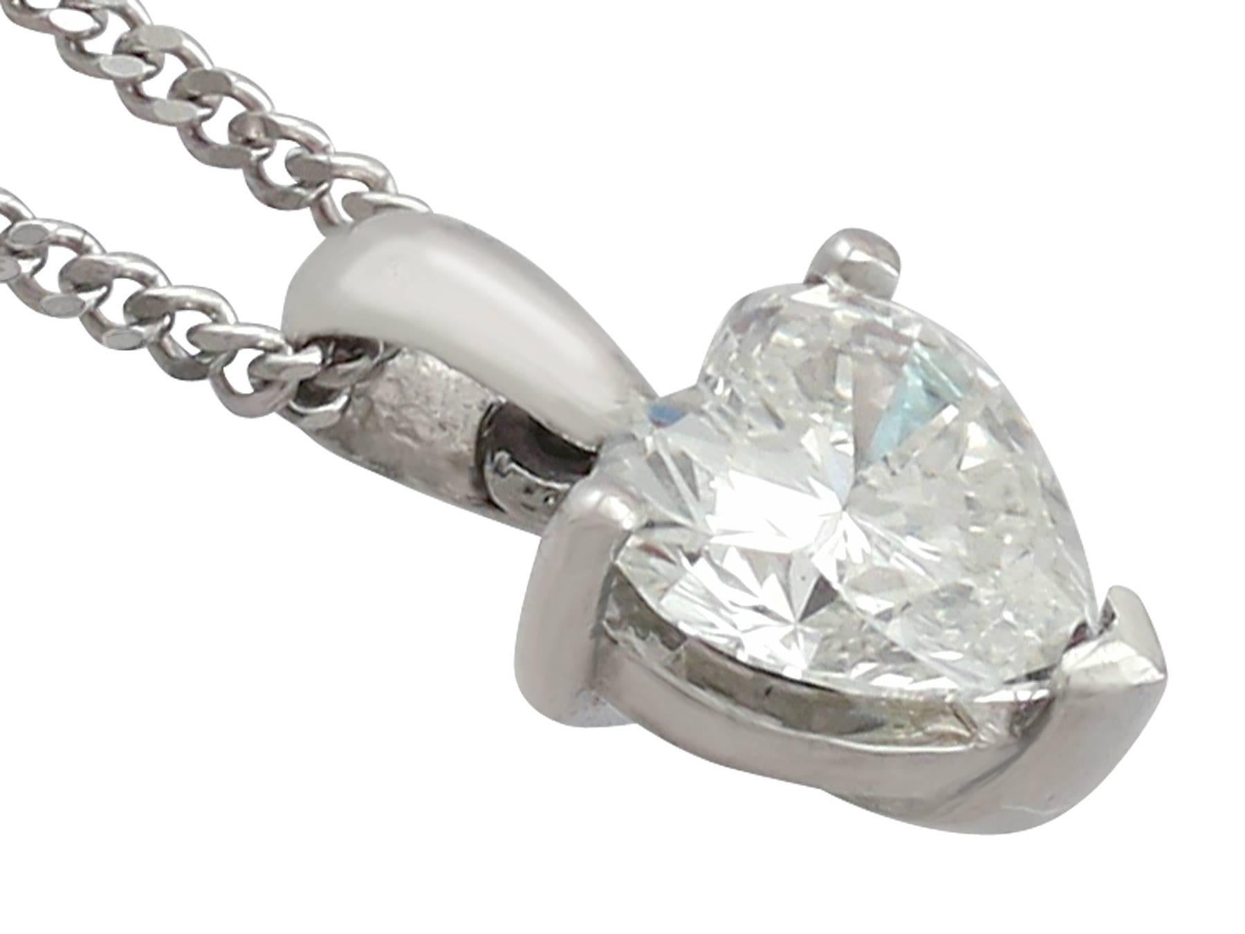 Heart Shaped 1.02 Carat Diamond and White Gold Pendant, circa 1990 In Excellent Condition In Jesmond, Newcastle Upon Tyne