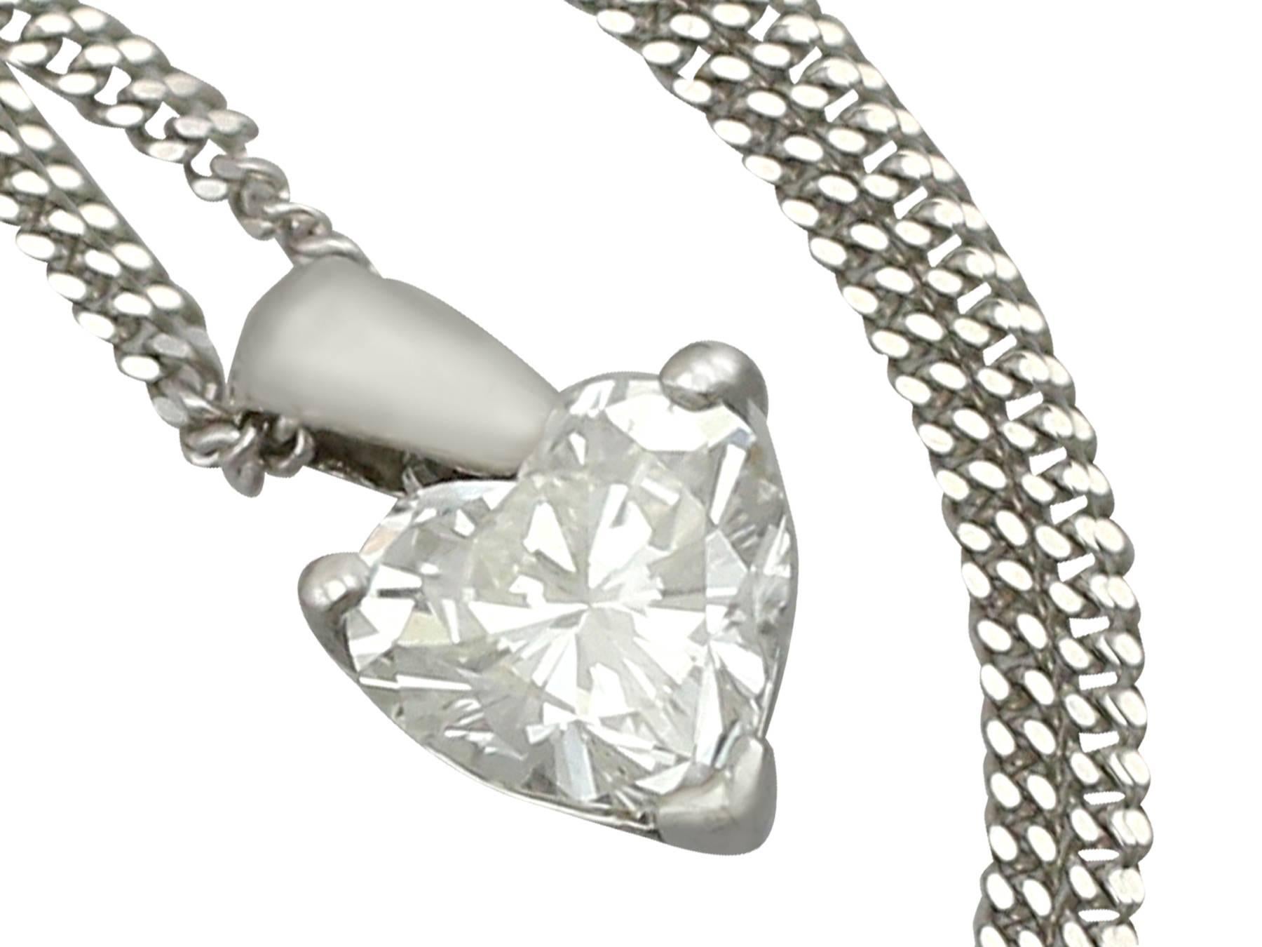 Heart Shaped 1.02 Carat Diamond and White Gold Pendant, circa 1990 2