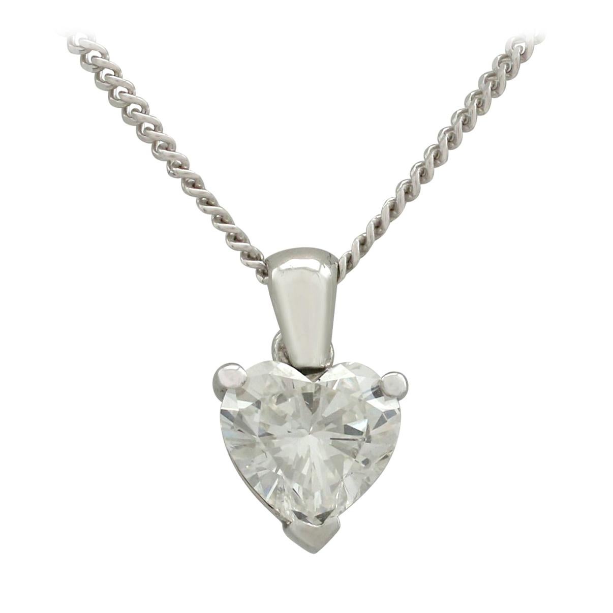 Heart Shaped 1.02 Carat Diamond and White Gold Pendant, circa 1990