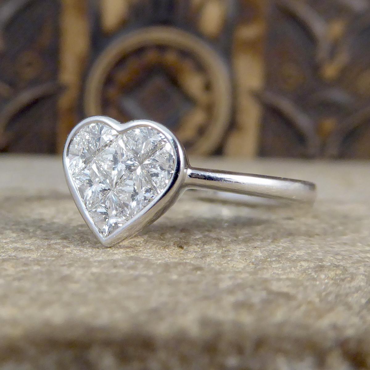 Princess Cut Heart Shaped 1.20 Carat Total Diamond Ring in 18 Carat White Gold