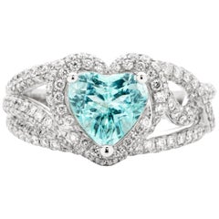 Heart Shaped 1.31 Carat Paraiba Tourmaline and Diamond 18 Karat White Gold Ring