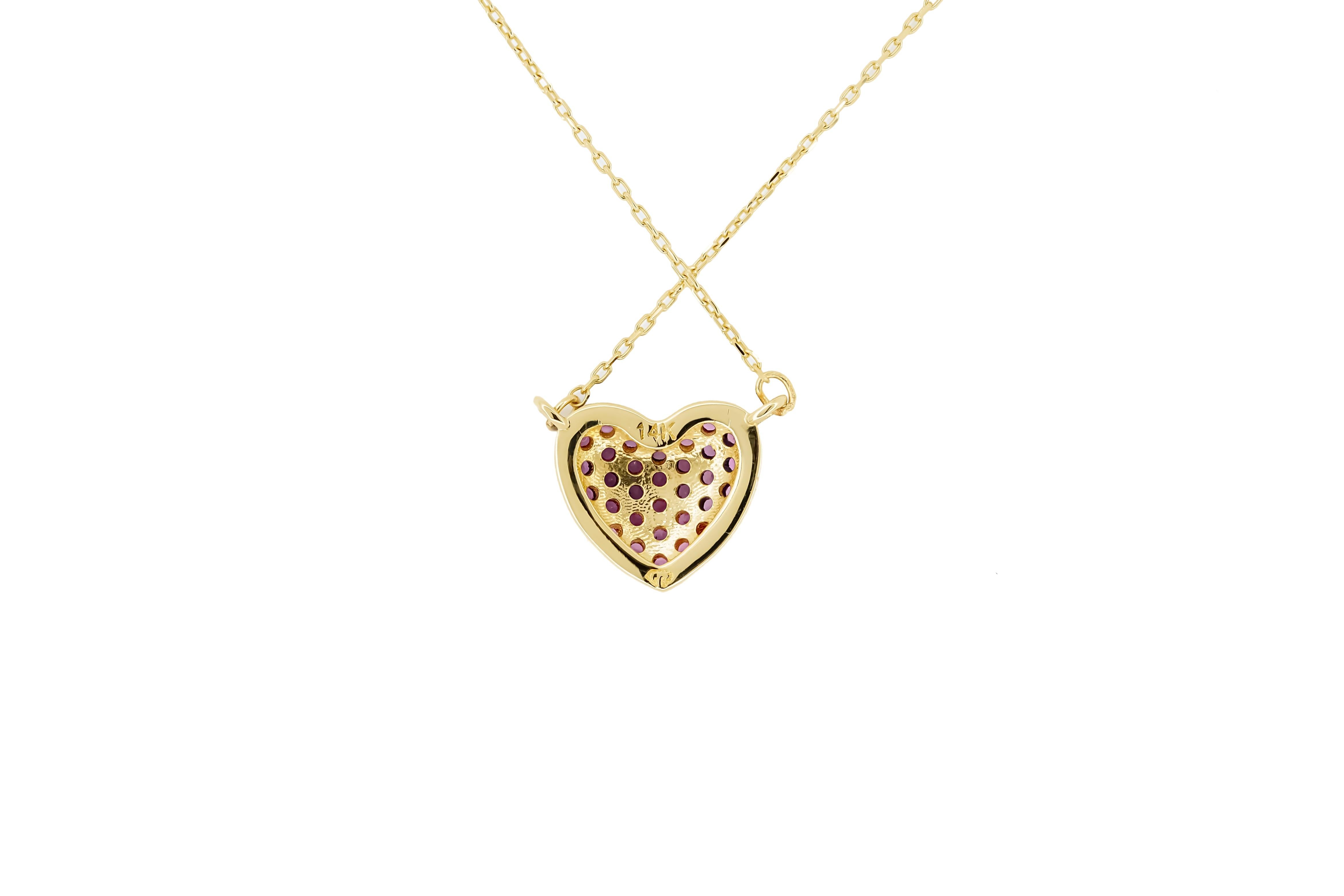 Round Cut Heart shaped 14k gold pendant necklace. 