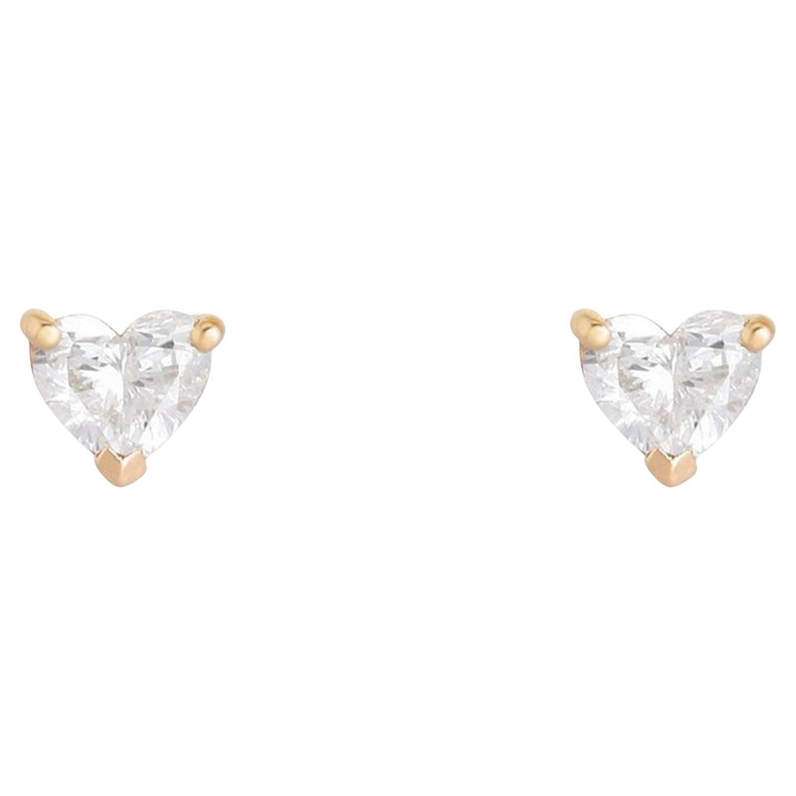 0.43ct Heart Fancy Diamond 14K Yellow Gold Solitaire Stud Earrings