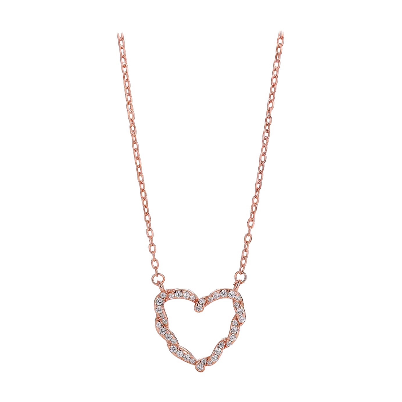 Collana con ciondolo di diamanti naturali a forma di cuore in oro rosa 14k