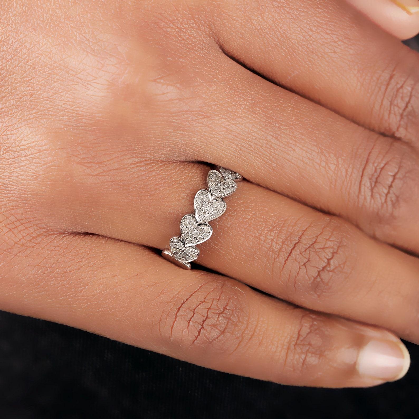Herzförmiger 14k Massivgold Natürlicher Pave Diamantring Minimalistisches Geschenk für Damen. im Angebot 7