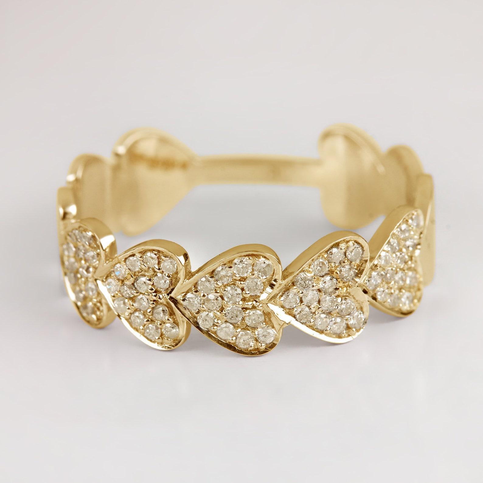 Herzförmiger 14k Massivgold Natürlicher Pave Diamantring Minimalistisches Geschenk für Damen. im Angebot 2