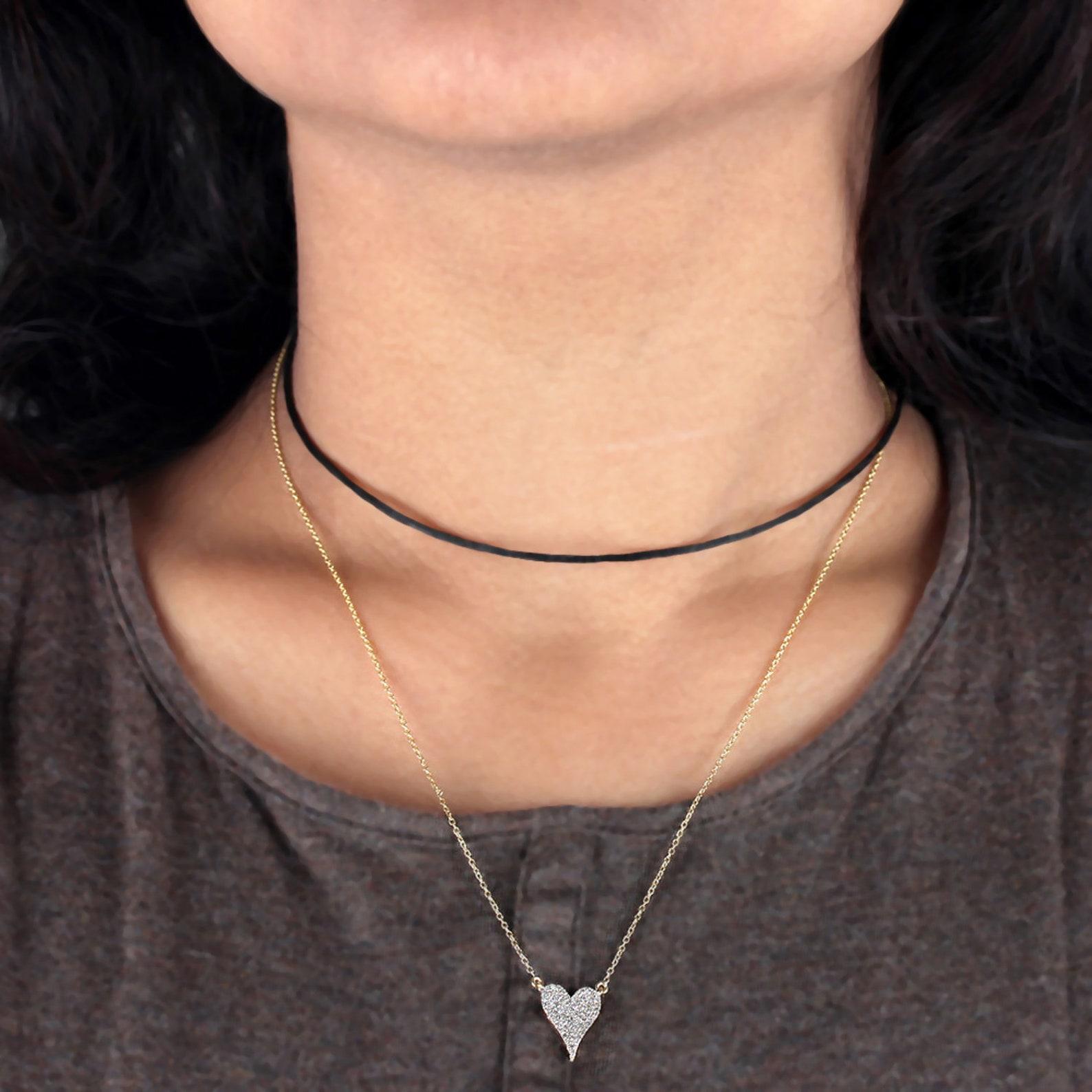 Heart Shaped 14K Solid Yellow Gold Natural Pave Diamond Necklace Gift For Women. For Sale 5