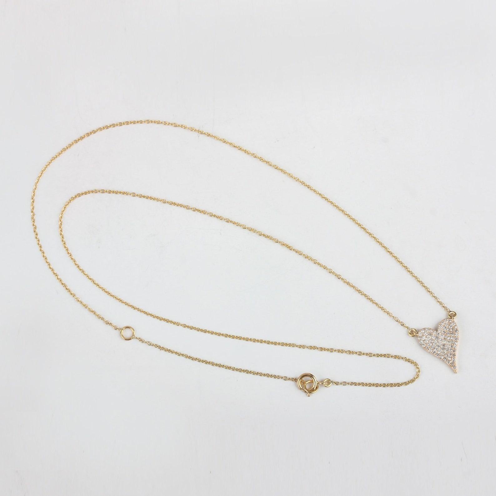 Heart Shaped 14K Solid Yellow Gold Natural Pave Diamond Necklace Gift For Women. For Sale 1