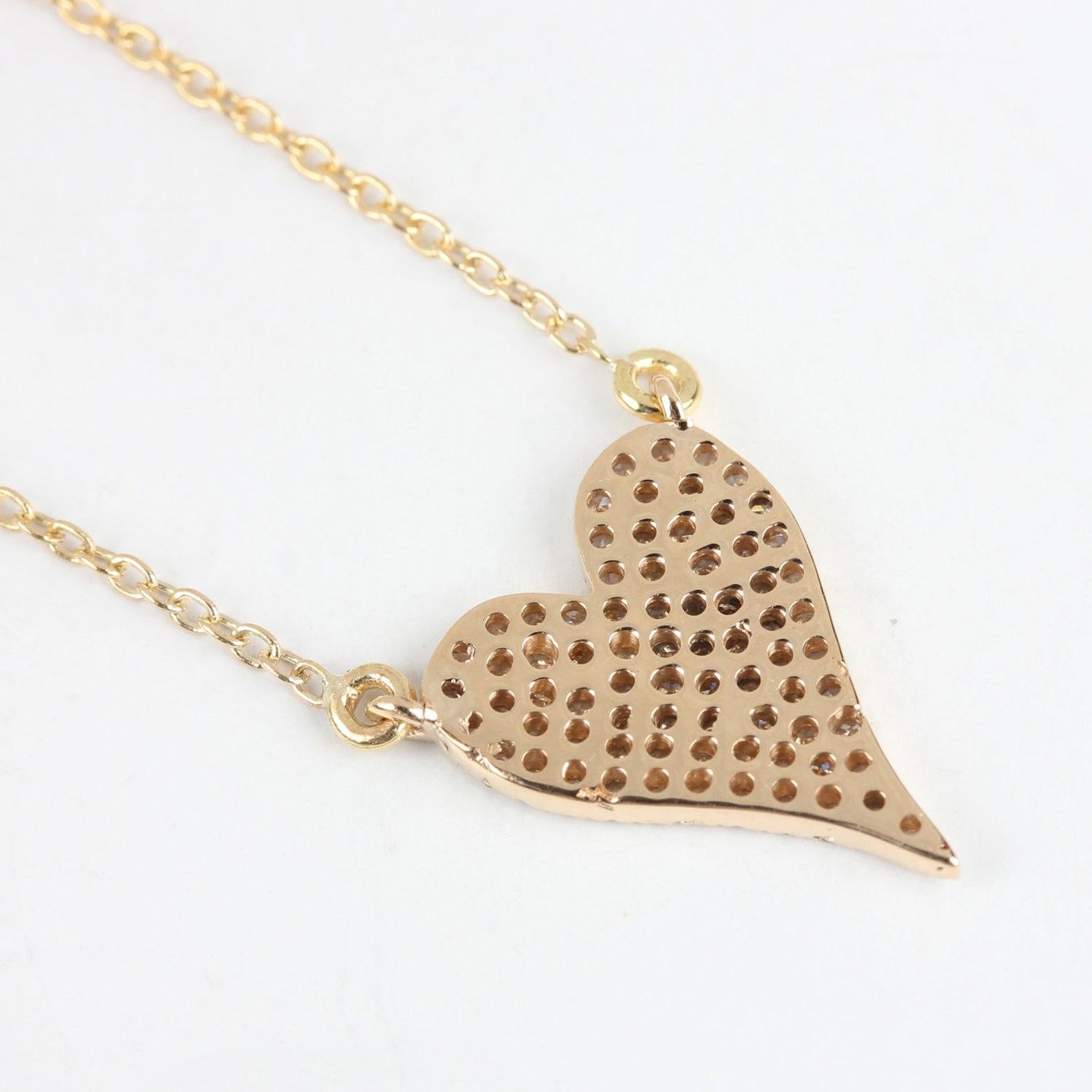 Heart Shaped 14K Solid Yellow Gold Natural Pave Diamond Necklace Gift For Women. For Sale 2