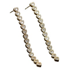 Heart Shaped 18K Yellow Gold Diamond Line Drop Earrings