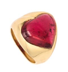Bague cocktail en or jaune 18 carats avec rubellite de 9,56 carats, en forme de cœur, 1970