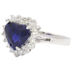 Heart Shaped 3.87 Carat Sapphire and Diamond White Gold Ring