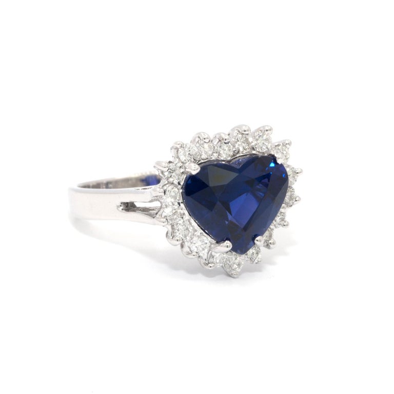 Heart Shaped 3.87 Carat Sapphire and Diamond White Gold Ring For Sale ...