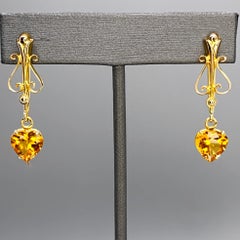 Heart shaped 4.27 total carat citrine and upcycled gold dangle earrings
