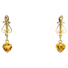 Used Heart shaped 4.27 total carat citrine and upcycled gold dangle earrings