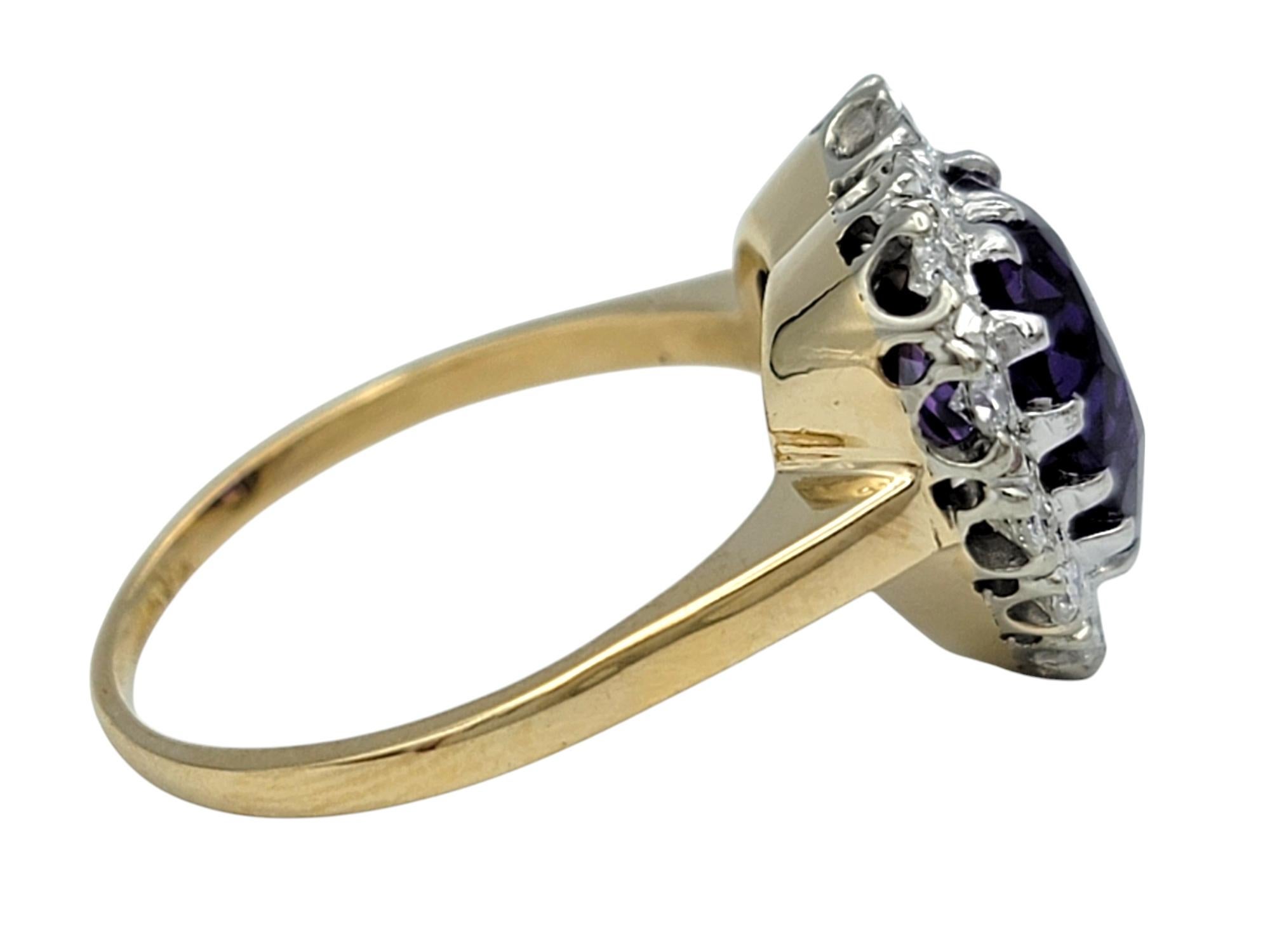 Heart Cut Heart Shaped Amethyst and Diamond Halo Cocktail Ring in 14 Karat Yellow Gold For Sale