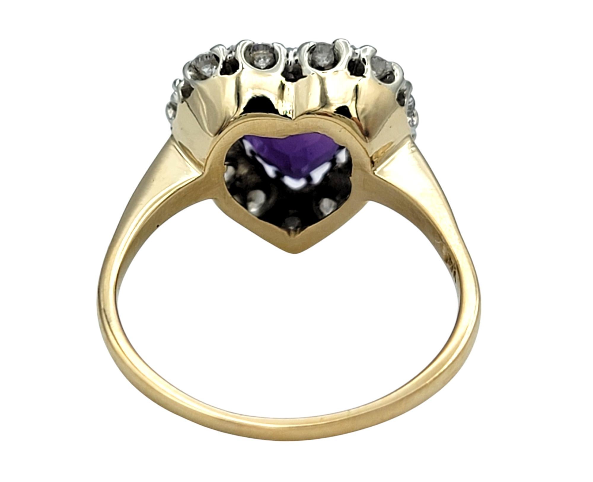 Heart Shaped Amethyst and Diamond Halo Cocktail Ring in 14 Karat Yellow Gold In Good Condition For Sale In Scottsdale, AZ