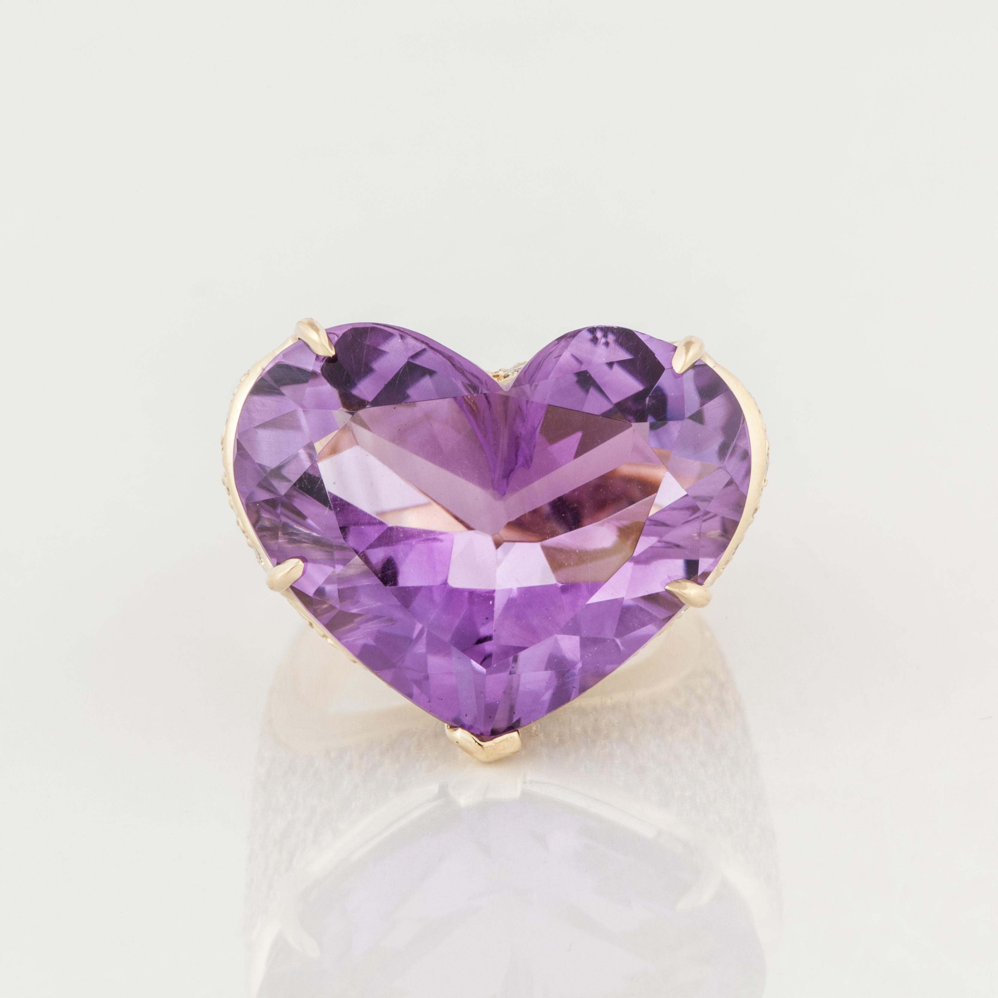 Heart Shaped Amethyst and Diamond Ring in Yellow Gold For Sale at ...