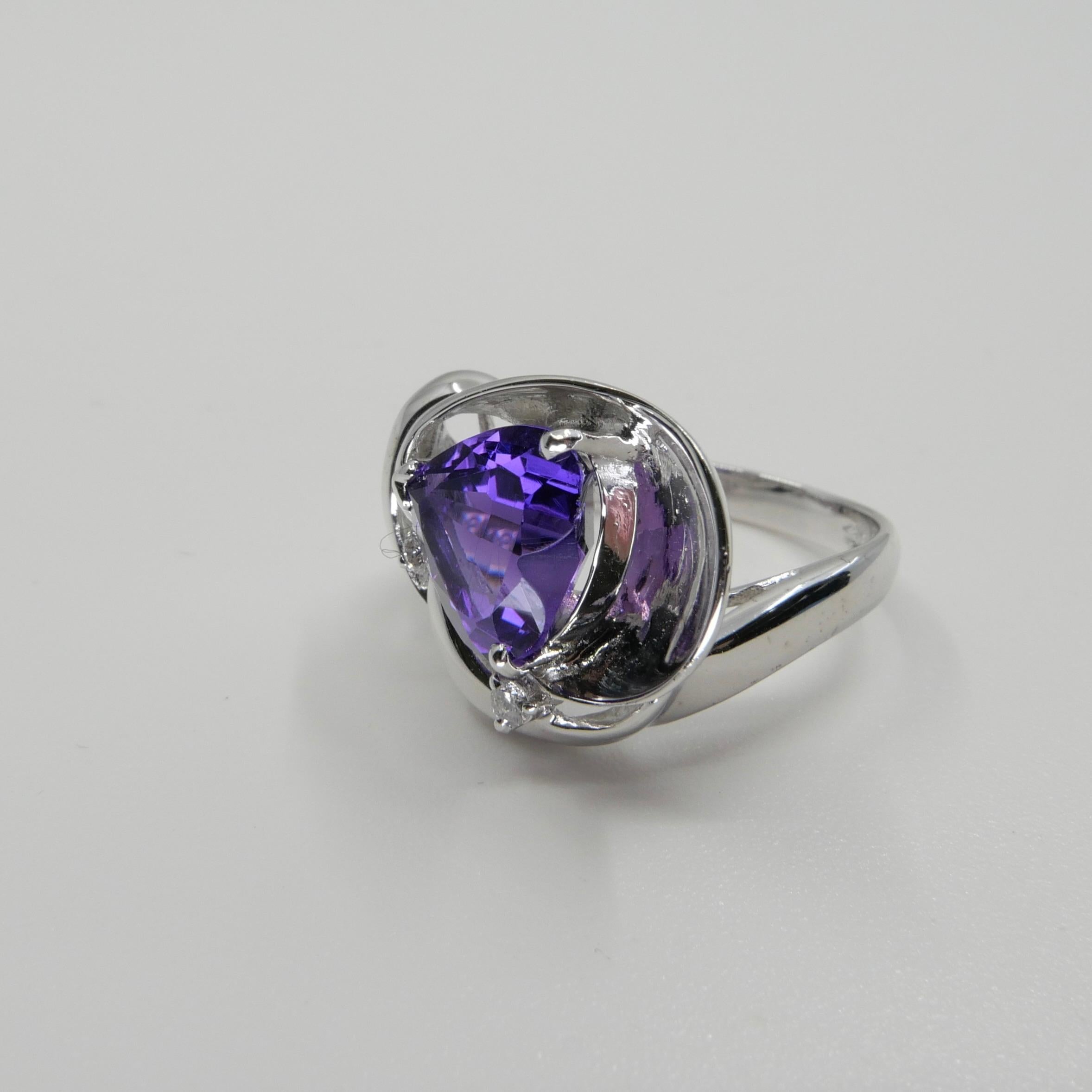 Heart Shaped Amethyst & Diamond Ring For Sale 1