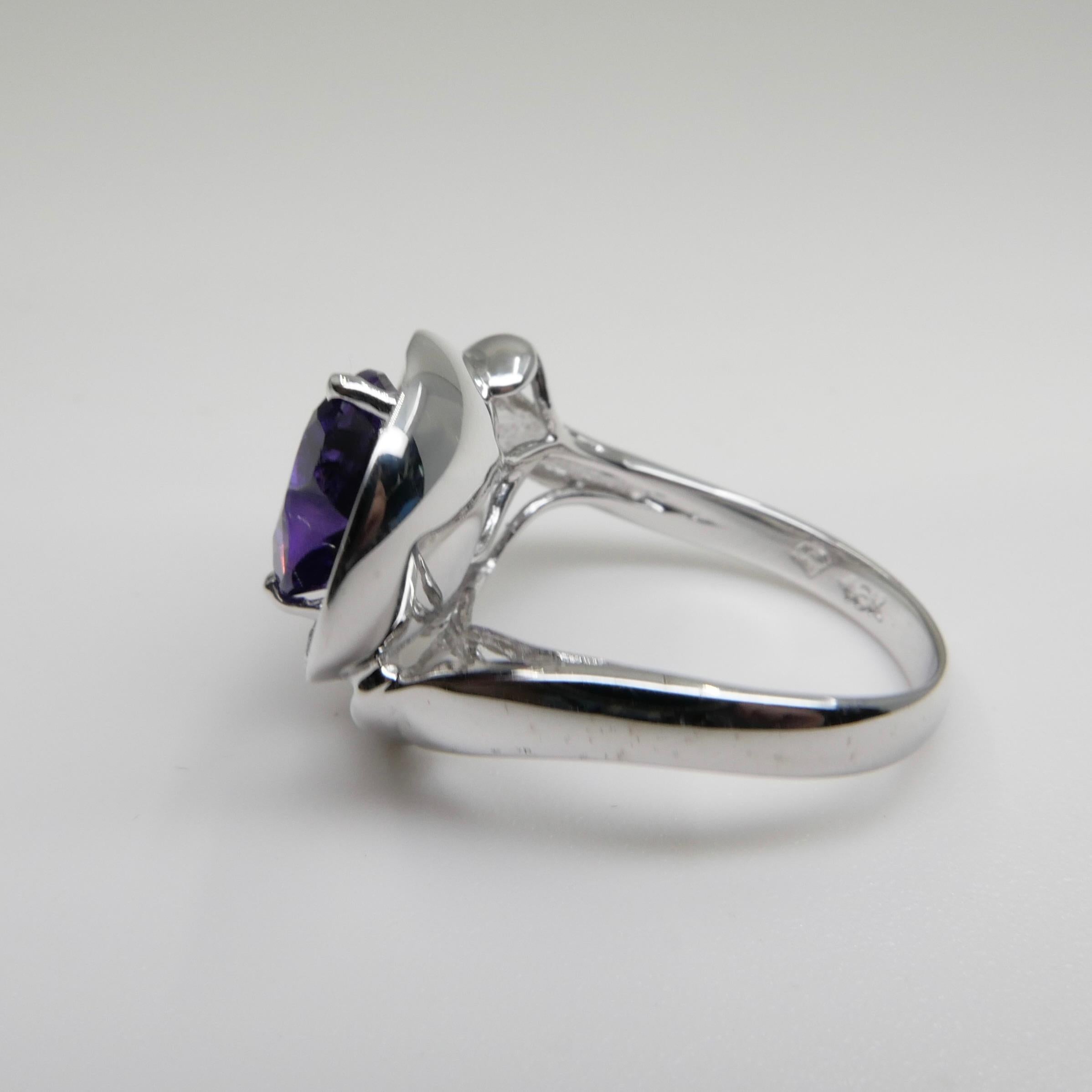 Heart Shaped Amethyst & Diamond Ring For Sale 3