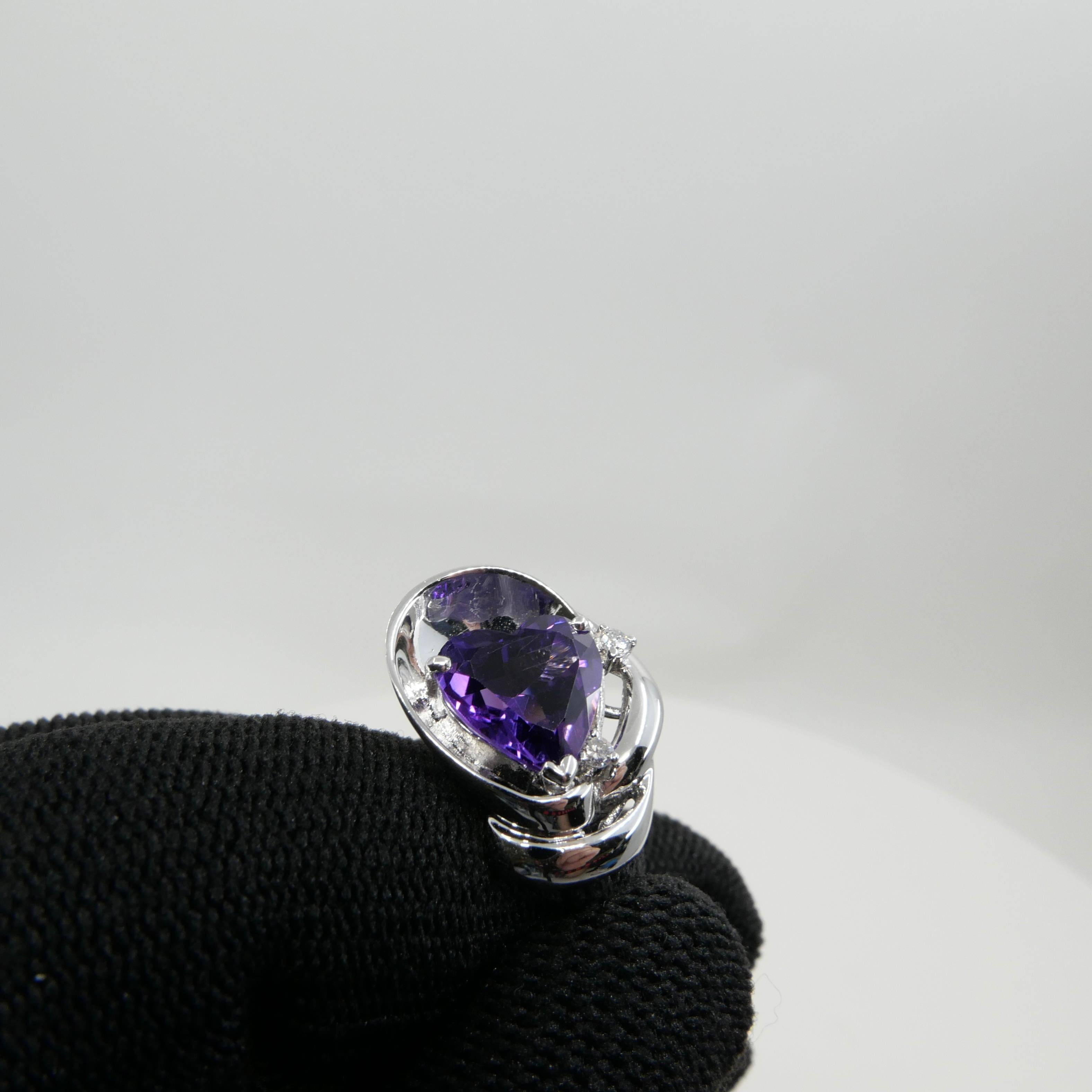 Heart Shaped Amethyst & Diamond Ring For Sale 4